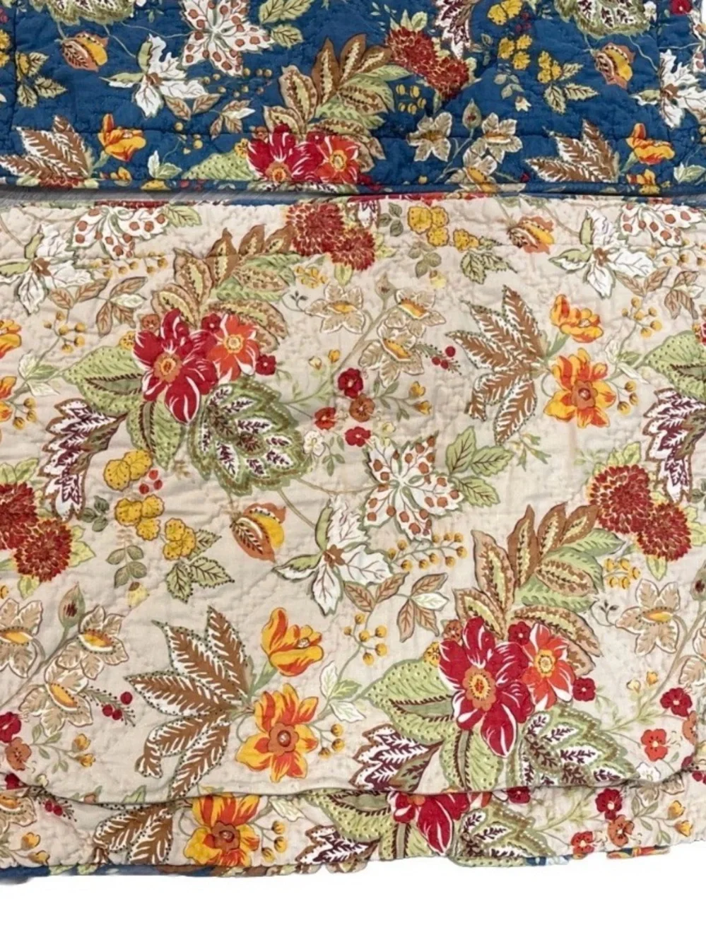 POTTERY BARN Quilted Pillow Shams Cotton Reversible Set Of 2 Standard Sz Floral